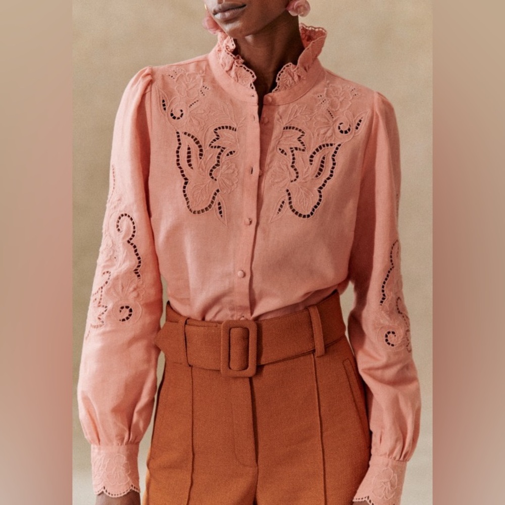 Sezane Lilia embroidered shirt in peach